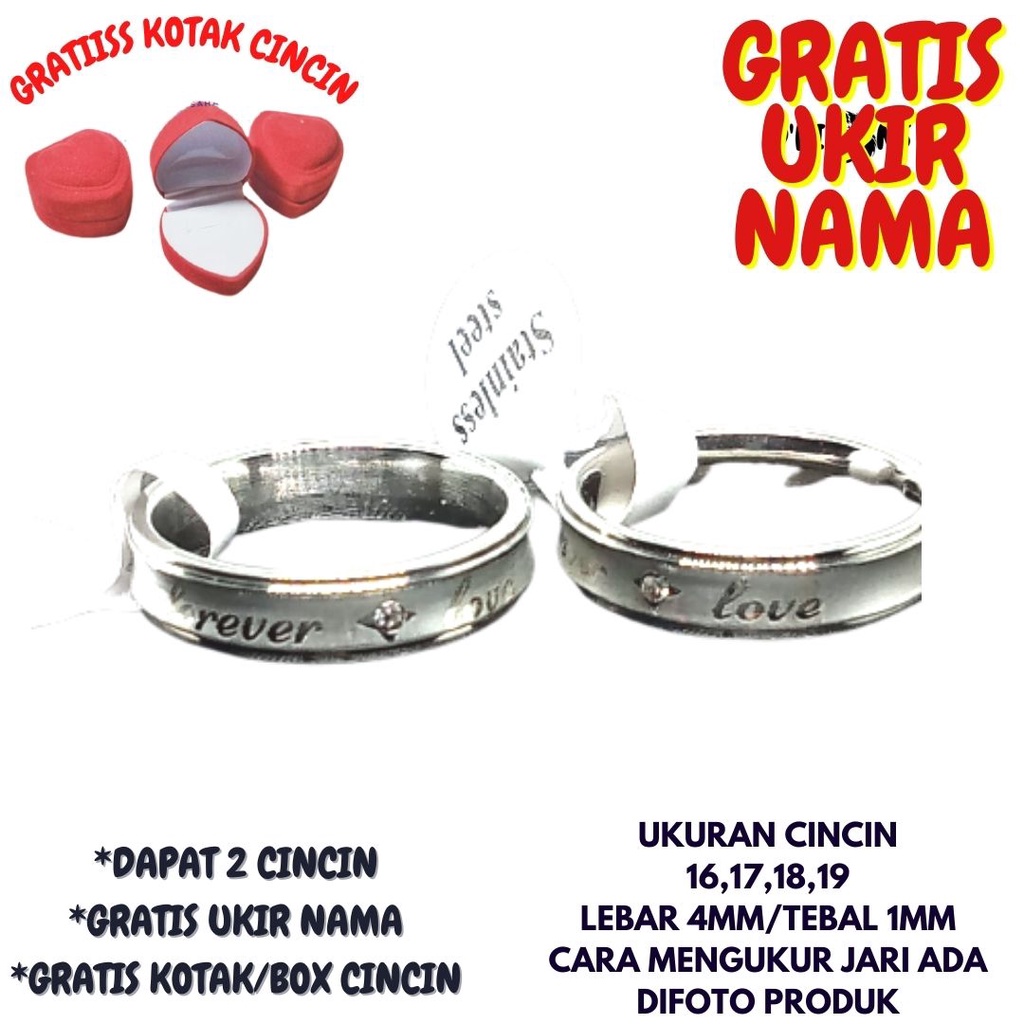 CINCIN NAMA FOREVER LOVE  TITANIUM,UKIR NAMA SENDIRI,GRATIS BOX,GRATIS UKIR NAMA,HARGA SUDAH SEPASANG