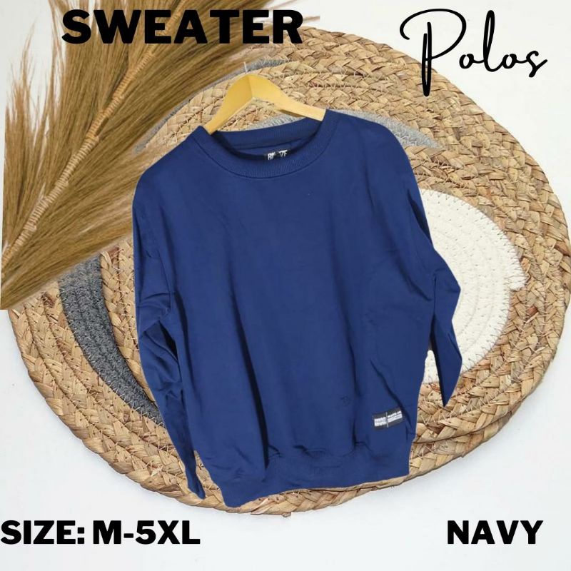 sweater basis polos crewneck size M, L, XL, XXL pria/wanita