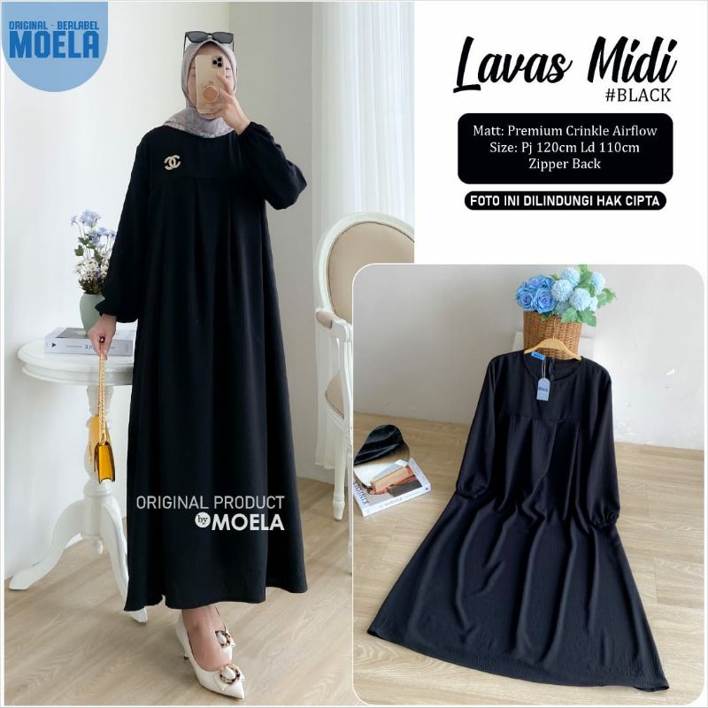 LAVAS MIDI DRESS BY MOELA | DRESS SERBA HITAM | MIDI DRESS CRINKLE