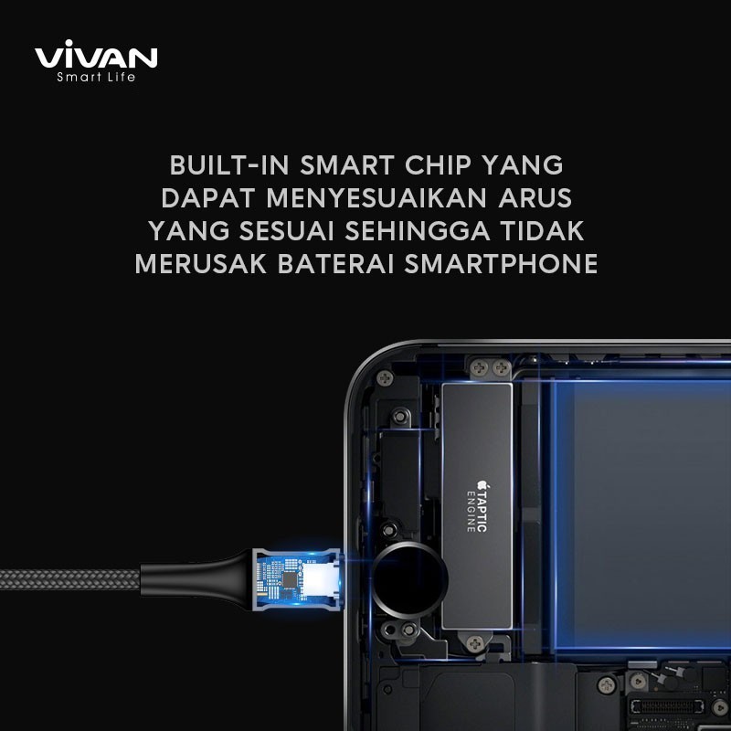 Kabel iPhone Lightning VIVAN VDL100 2.4A LED Light Quick Charge 1M - Garansi Resmi 1 Tahun