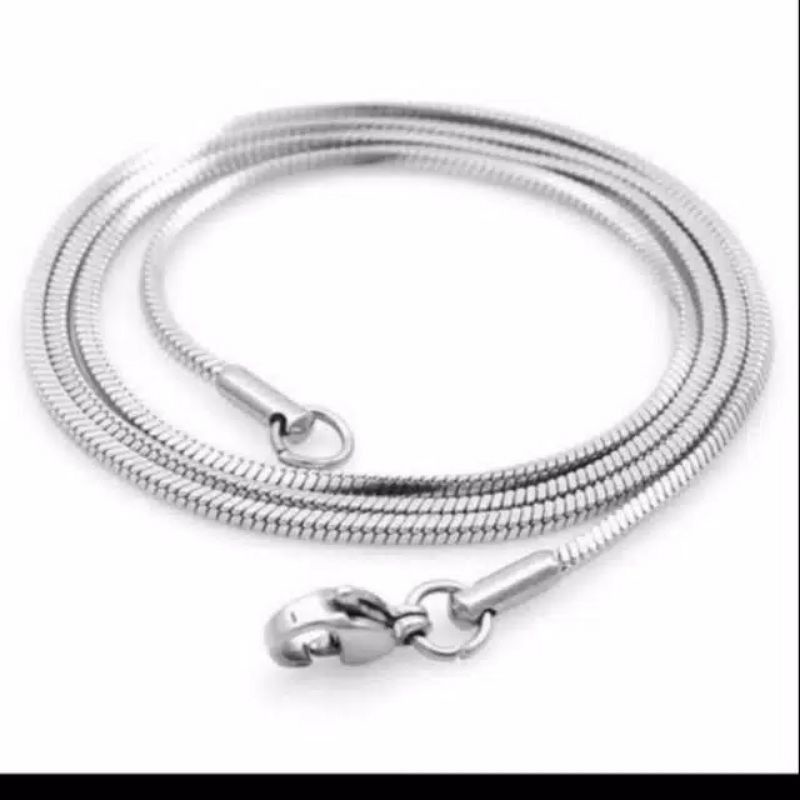 Kalung Titanium Pria Wanita Silver Anti Karat Import Model Kotak