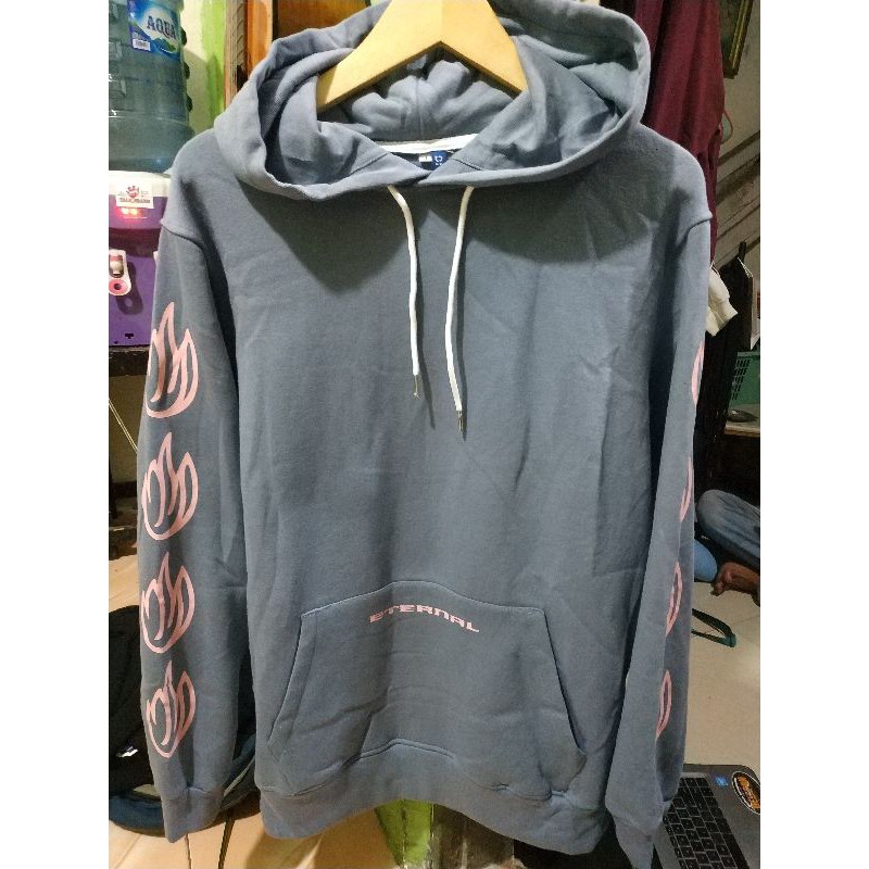 Hnm Hoodie Pria Wanita Flame Hot Eternal Full Tag Label Free Paper Bag