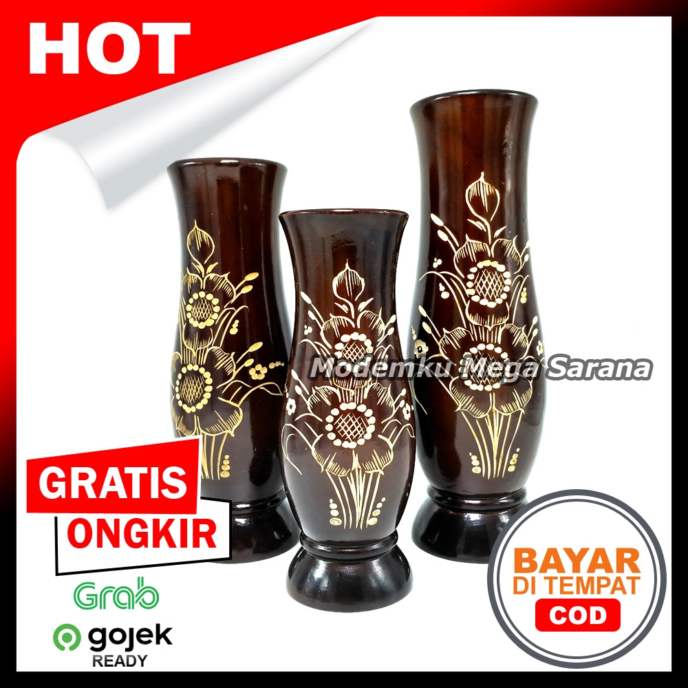 Vas Bunga Kayu Jati Motif Bunga - VSA001