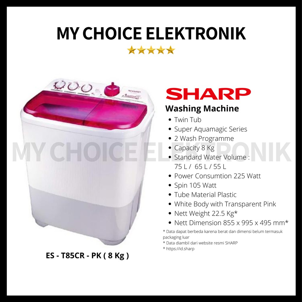 Sharp Mesin Cuci 8Kg ES-T85CR-PK