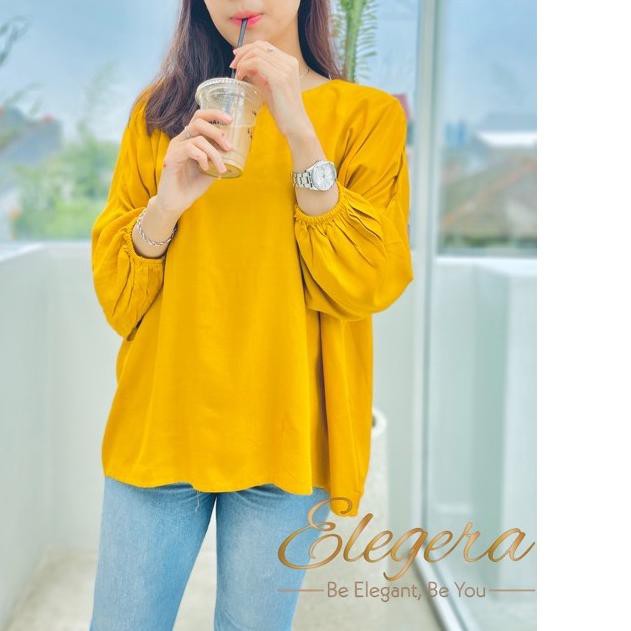 ℗ Blouse Rayon Polos PREMIUM Wanita Lengan Panjang Balon Kerut ➭