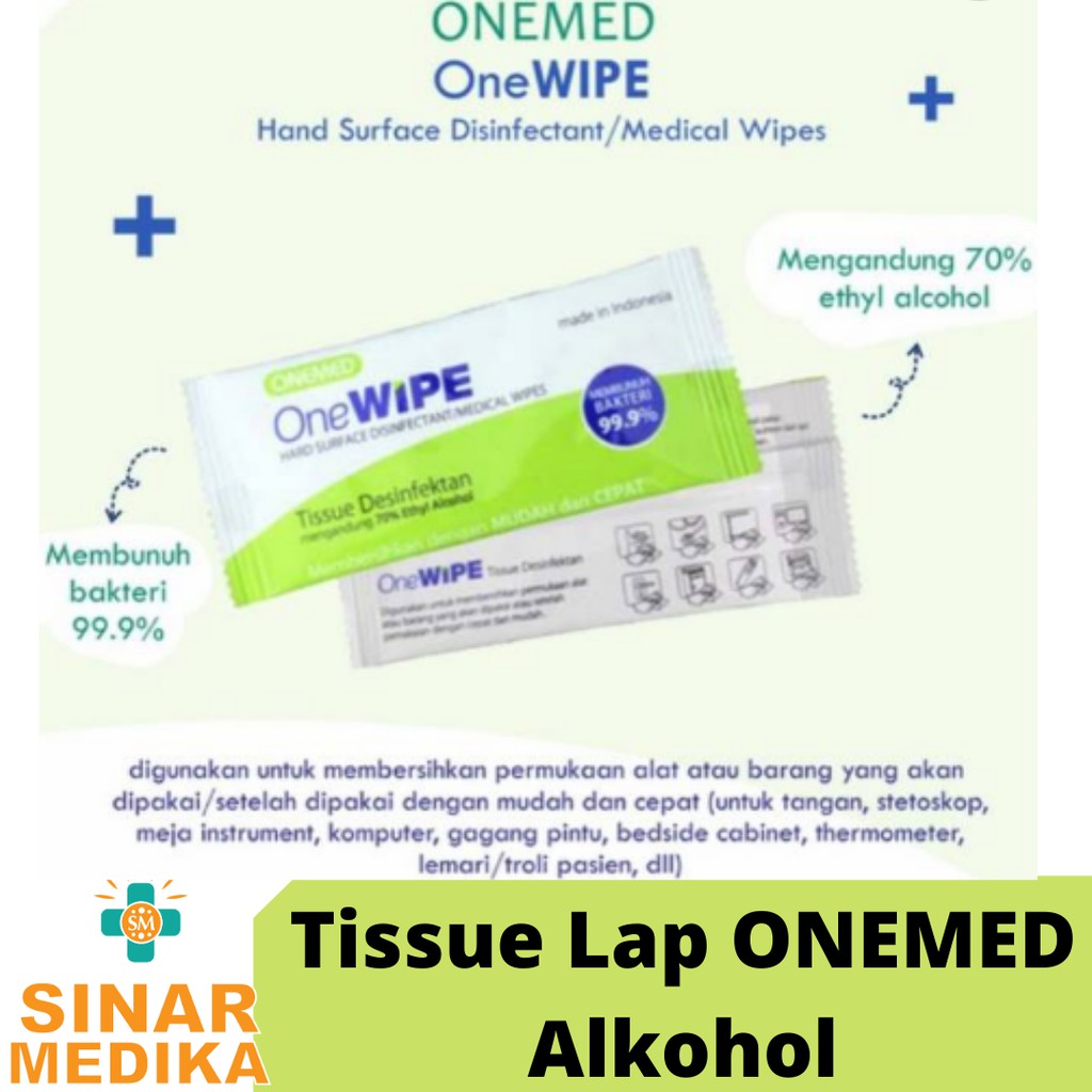 TISSUE ALKOHOL 70% DESINFEKTAN ONE WIPE ONEMED . TISSUE  PERMUKAAN BARANG . TISU BASAH