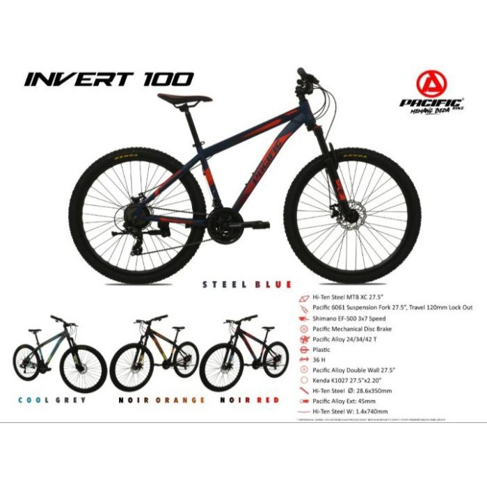 Sepeda Gunung MTB 26" Pacific Invert 100 - 3x7 Sp Hi-Ten Steel