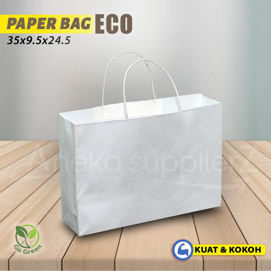 

Paper Bag Polos - Paper Bag Tali Kertas | 35x9.5x24.5 cm - PUTIH (20pc)