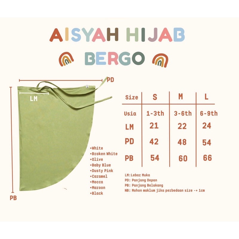 AISYAH Hijab Bergo Jilbab Instant Anak 1-9thn / Jilbab Instant Anak SDS Kids