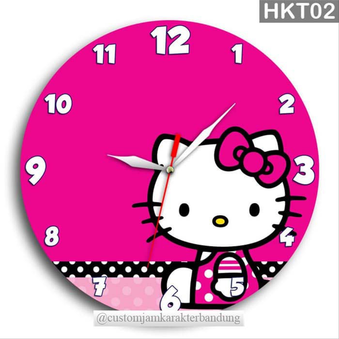 JAM DINDING HELLO KITTY LUCU KAYU UNIK HKT02 FREE BATERAI - JAM KAYU DORAEMON KARTUN PREMIUM