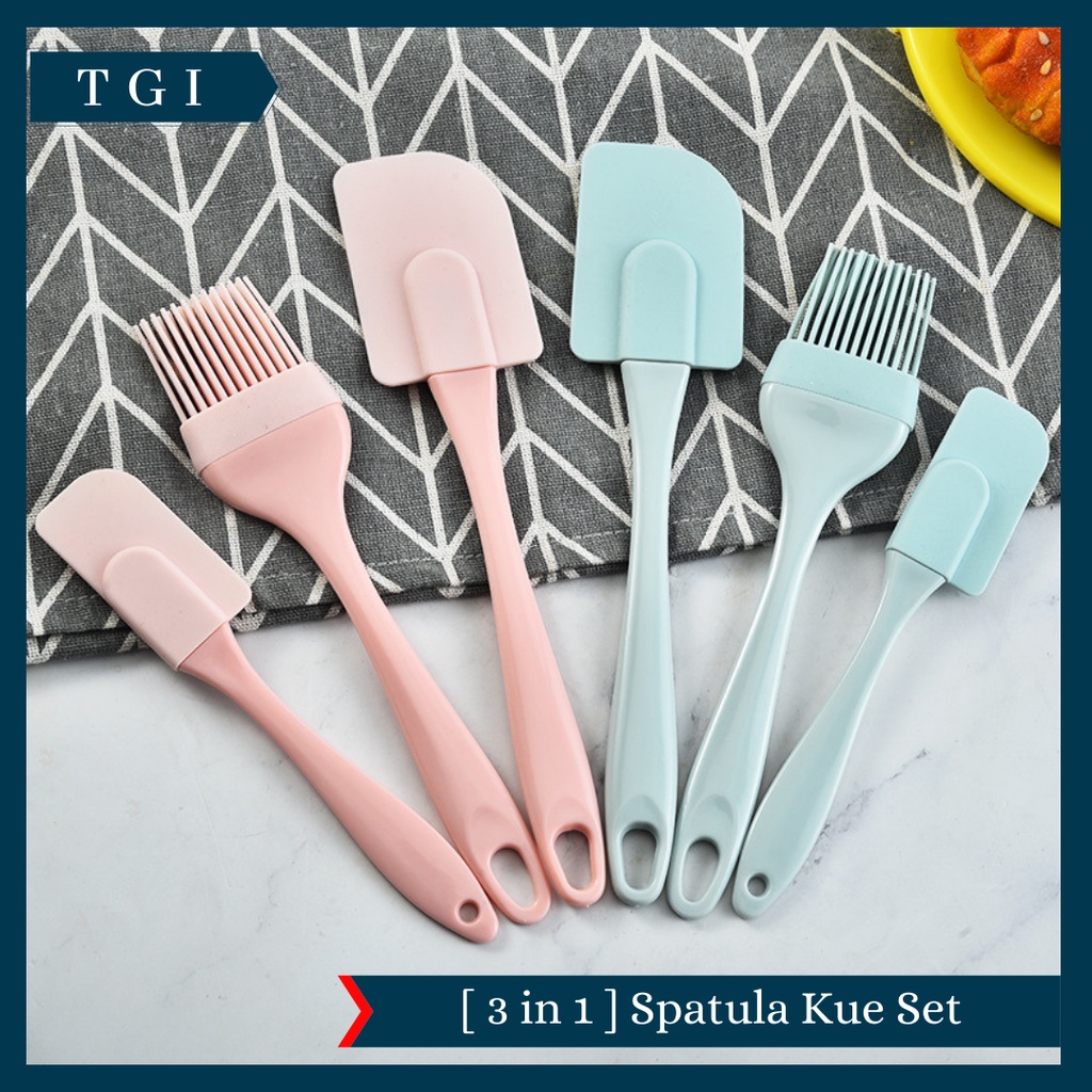 TGI - [3 PCS] SPATULA SILICON SET SCRAPER KUAS KUE | SPATULA SET KUE