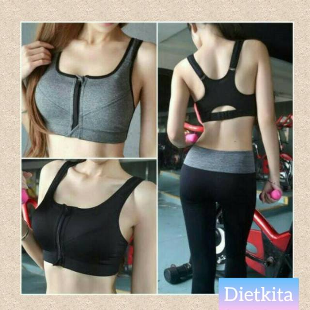 PAKAIAN WANITA BRA SPORT  ZIPPER FRONT BRA GYM FITNESS ZUMBA BRA OLARAGA RESLETING