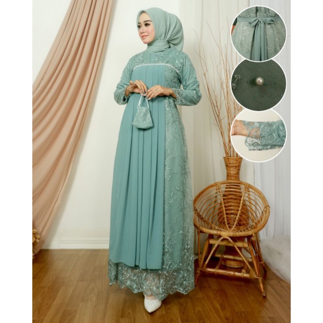 GAMIS EVIOLA // BAHAN TILLE BORDIR MUTIARA MIX CERUTY // SERAGAMAN KELUARGA // BAJU PESTA LAMARAN // KEBAYA WISUDA // BAJU LEBARAN // KEBAYA MODERN // By Aleeta