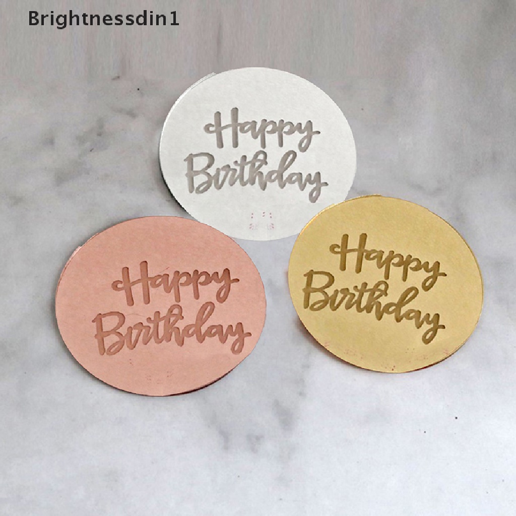 10pcs Topper Kue Bentuk Lingkaran Bahan Akrilik Warna Rose Gold Desain Happy Birthday