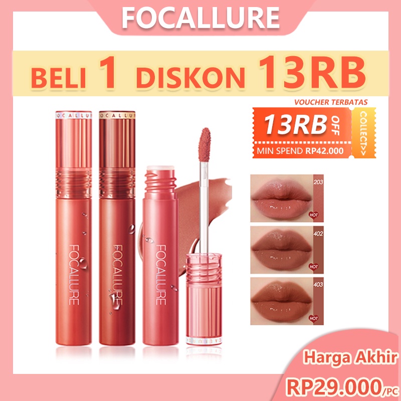 Focallure Mirror Lip Tint Gloss Jelly-Clear Dewy Lipstick Tahan lama Lipstick