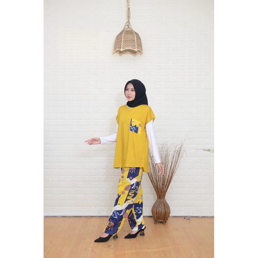 Setelan Piyama Babydoll Lengan Pendek Kekinian Baju Tidur One Set Rayon Premium Wanita Dewasa Busui-Yellow Flower