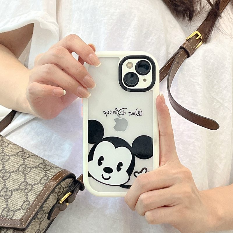 Cream series Camera Protect Soft Case for Iphone  Xr Xs Max Ip Apple IPhone 11 12 13 Pro Max Cute Black White Disney Mickey Phone Case casing