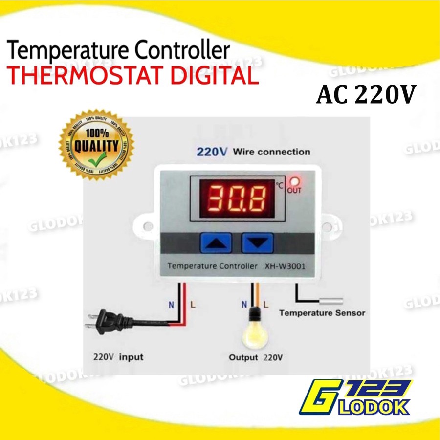 Thermostat Digital AC 220V DC 12V Termostat Pengatur Suhu XH W3001