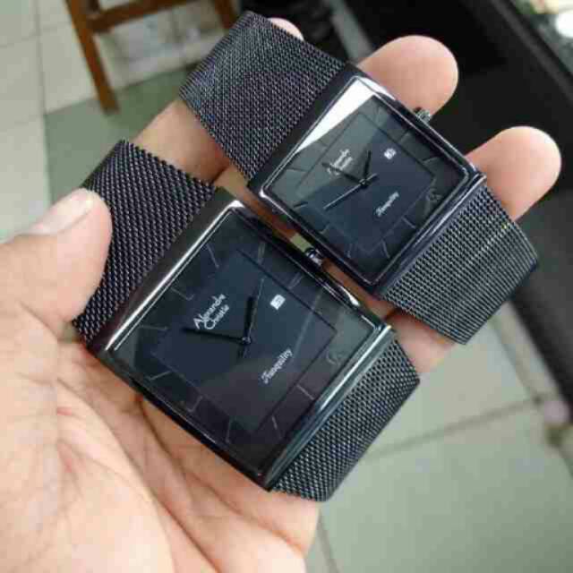 Jam Tangan Couple Alexandre Christie AC-8333 Sand Rope Full Black Original Garansi Resmi