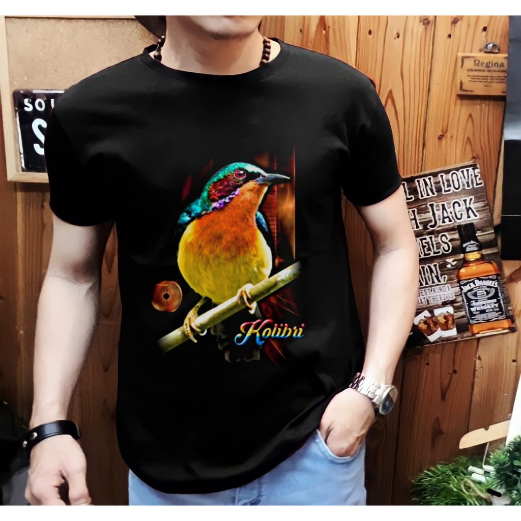 Shalch Trendy / Kaos Pria Lengan Pendek Motif Burung Kolibri