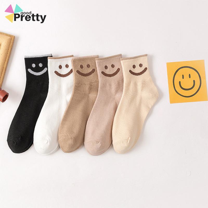 Kaus Kaki Wanita Mid-tube Cute Smiley College Style Kaus Kaki Trendi Musim Gugur Musim Dingin Musim Semi Musim Panas - PD