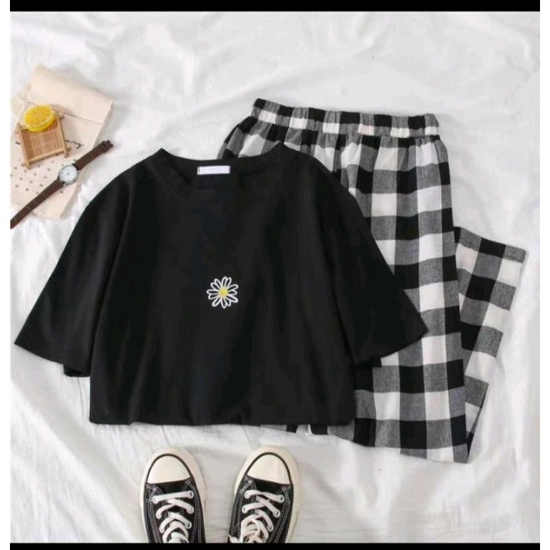 SETELAN KULOT WANITA KOTAK KOTAK