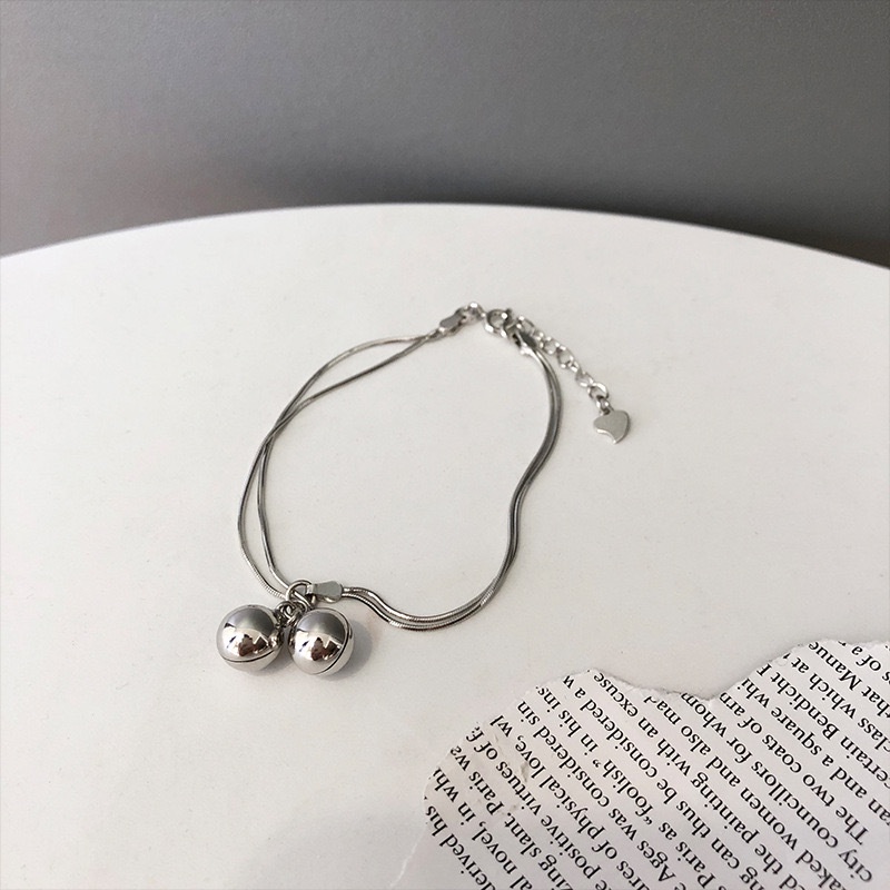 AZ200 [COD✔] Gelang Bahan Titanium Steel Dengan Lonceng Ganda Untuk Wanita