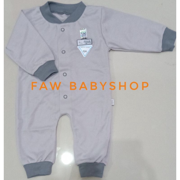 NOVA Sleepsuit / Jumper Panjang Buka / Tutup Kaki / Baju Kodok Panjang Bayi Polos / Motif Abu / Coklat SNI-Abu Polos (BK)