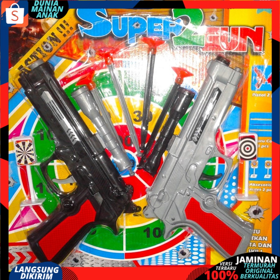 Mainan Anak Laki Laki Tembak Tembakan Pistol Ketapel Super Gun Set ISI 2 PC SUPER 2 GUN ST 2424