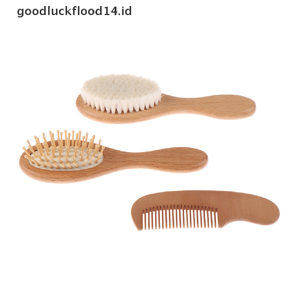 [OOID] 2 Pcs / Set Wooden Baby Bristles Goat Comb Head Soft Brush Comfort Massager Set ID