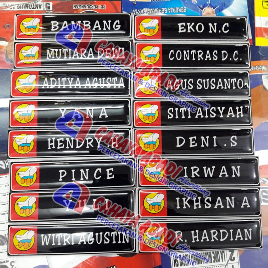 

Nama Dada | Name Tag | Papan Nama Logo Coating