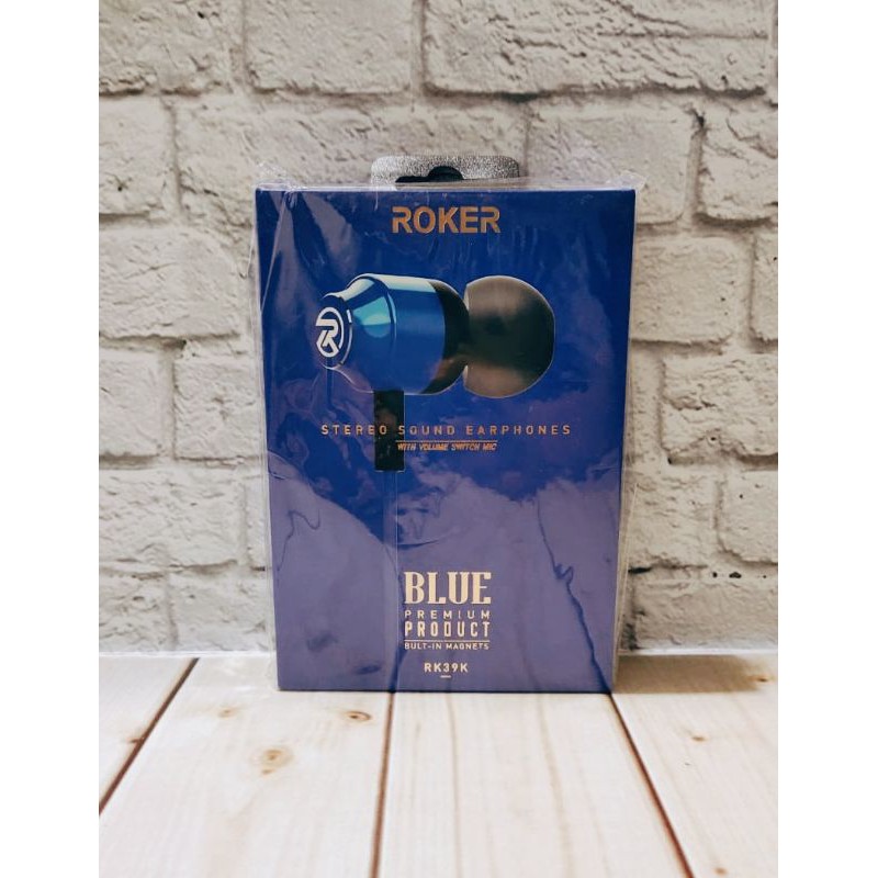 Roker Handsfree Blue Premium RK39K Stereo Sound Earphones With Volume Switch Mic