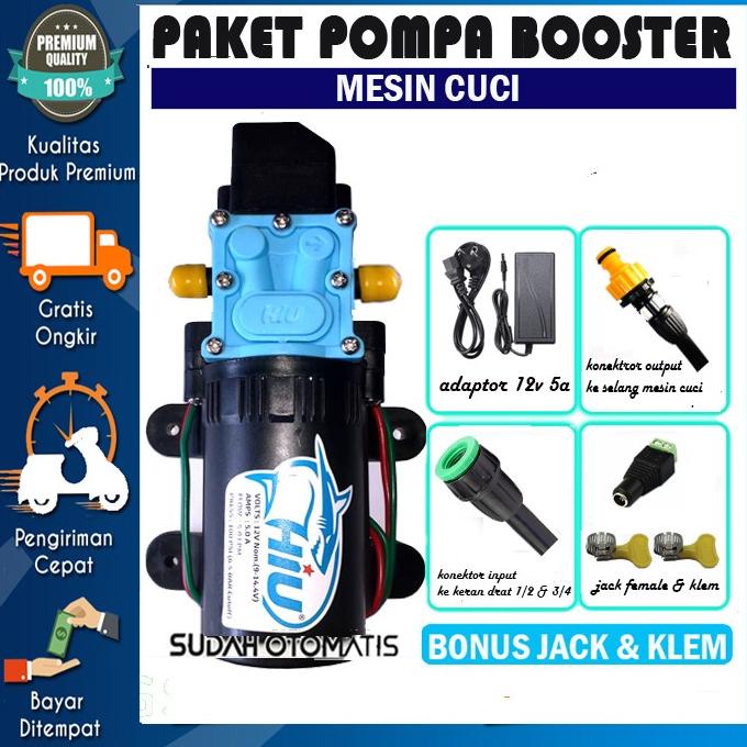 Paket Pompa Booster Pendorong Air Ke Mesin Cuci Otomatis Hiu High Pres