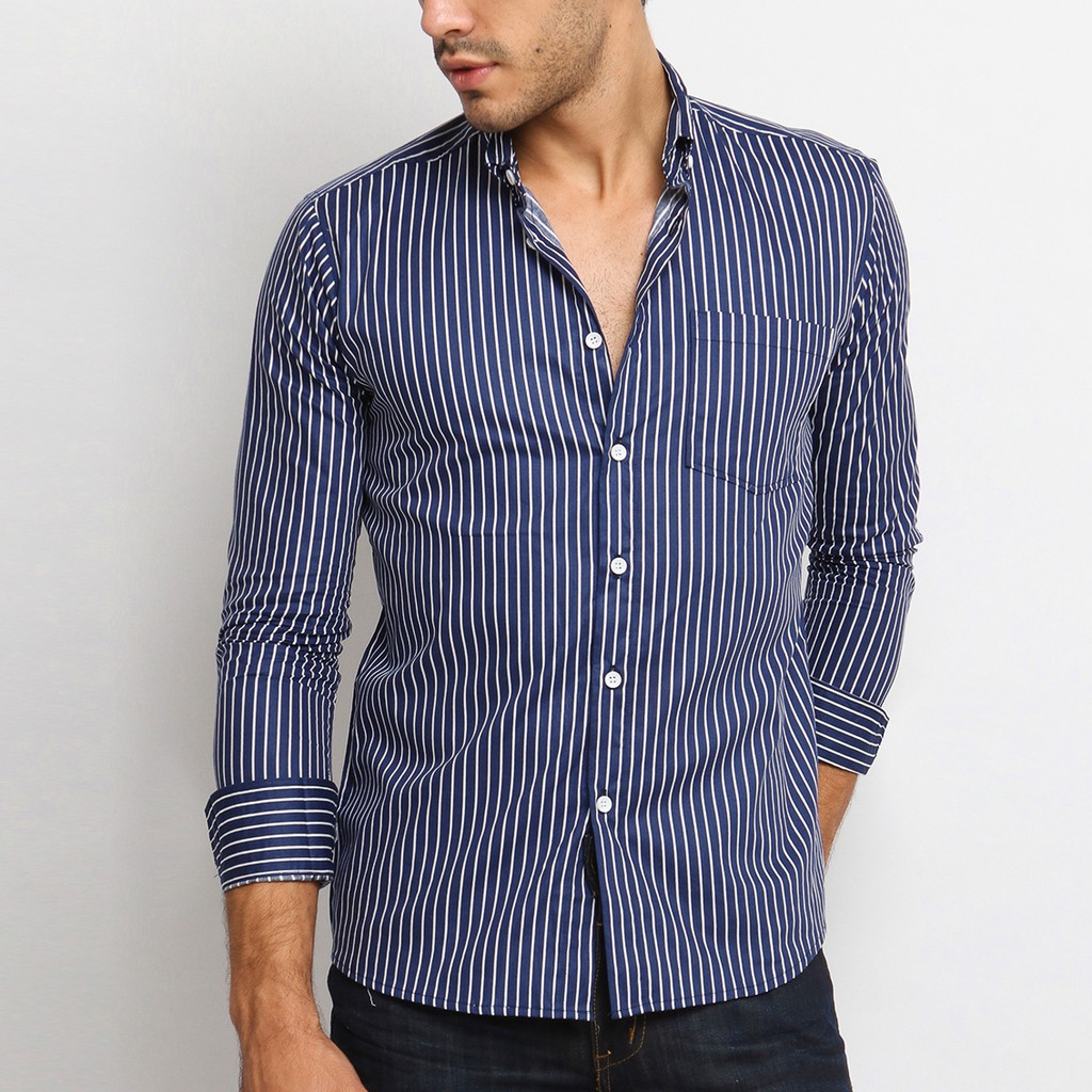 

VENGOZ Kemeja Pria Slim Fit - Jaden Navy Stripe Shirt