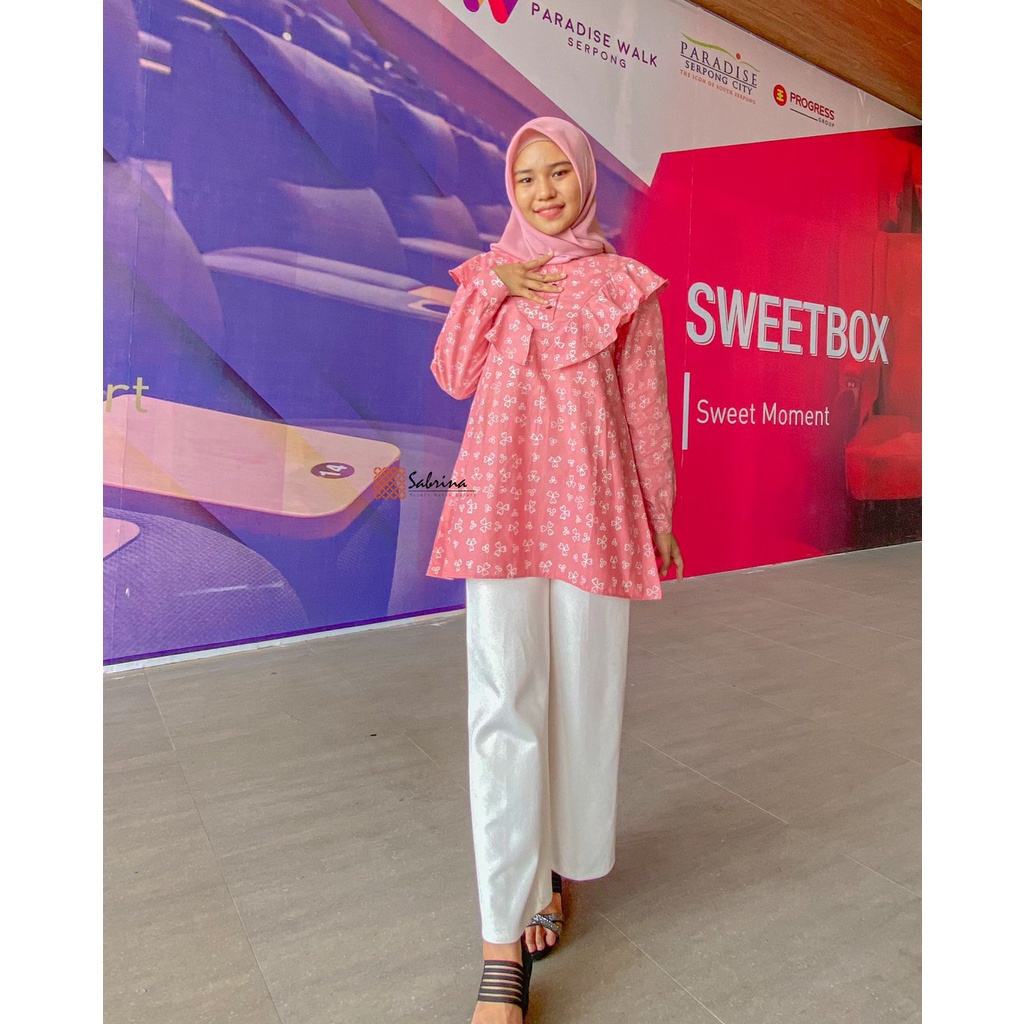 Marcie Blouse Atasan Batik Kerja Kantor Wanita Cap Pastel Kekinian Modern Modis Kekinian