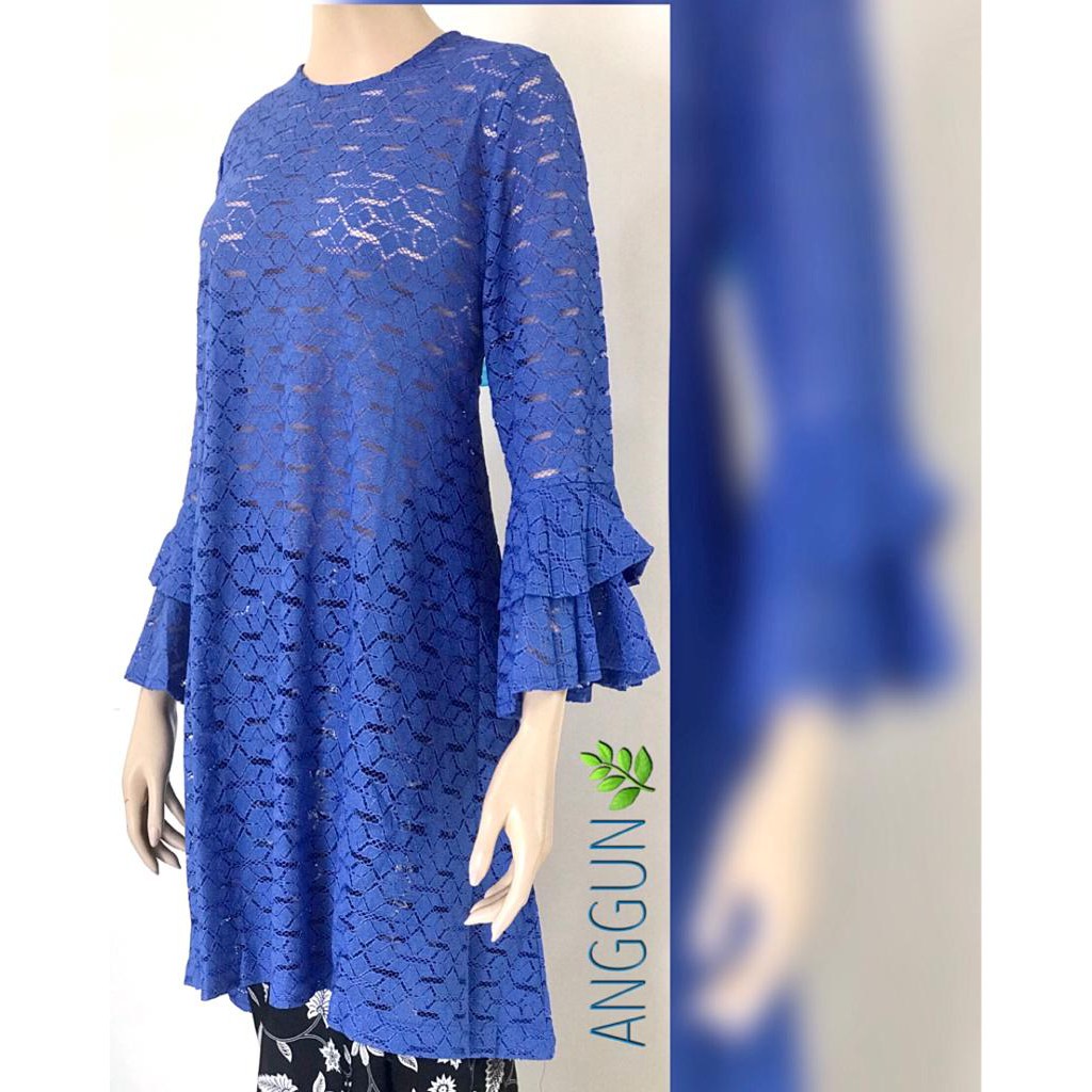 Baju Tunik Panjang Brokat Katun Premium Import Blue Diamond