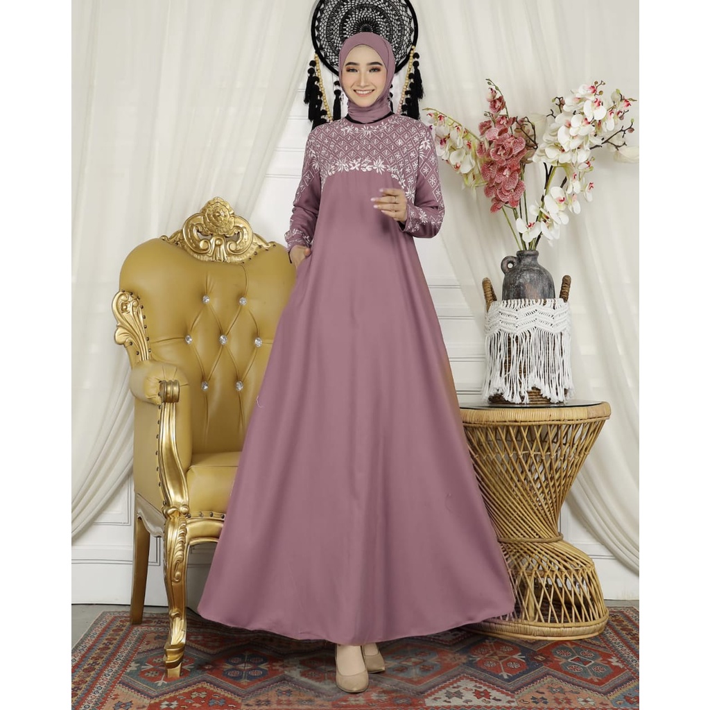 Gamis Madina Hareeka Dress Wanita Muslim  Design Terbaru 2022//Dress Toyobo Fodu Premium Original Bordir Mewah Mix Payed Swaroski HIgh Qualyty//Gamis pesta Elegant//Fashion Kasual Wanita Muslimah Kekinian Wudhu Friendly By Parila_store