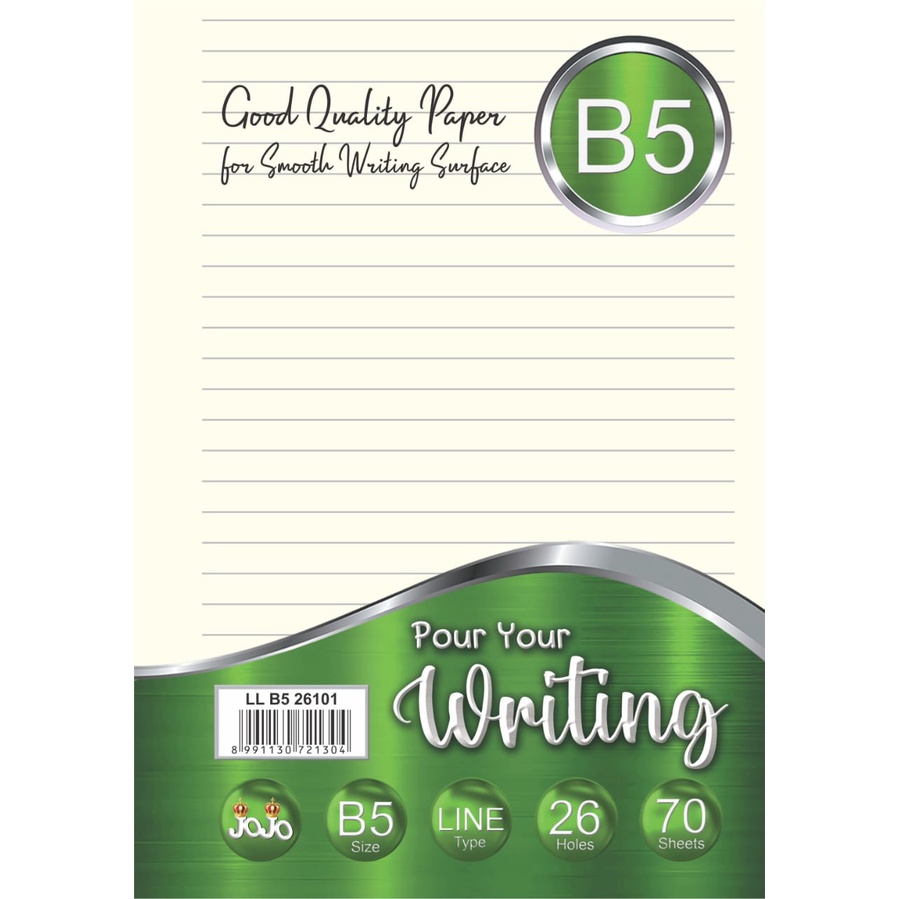 

KERTAS ISI BINDER NOTE BOOKPAPER B5 GARIS 26 LUBANG LOOSE LEAF NOVEL 70 LBR