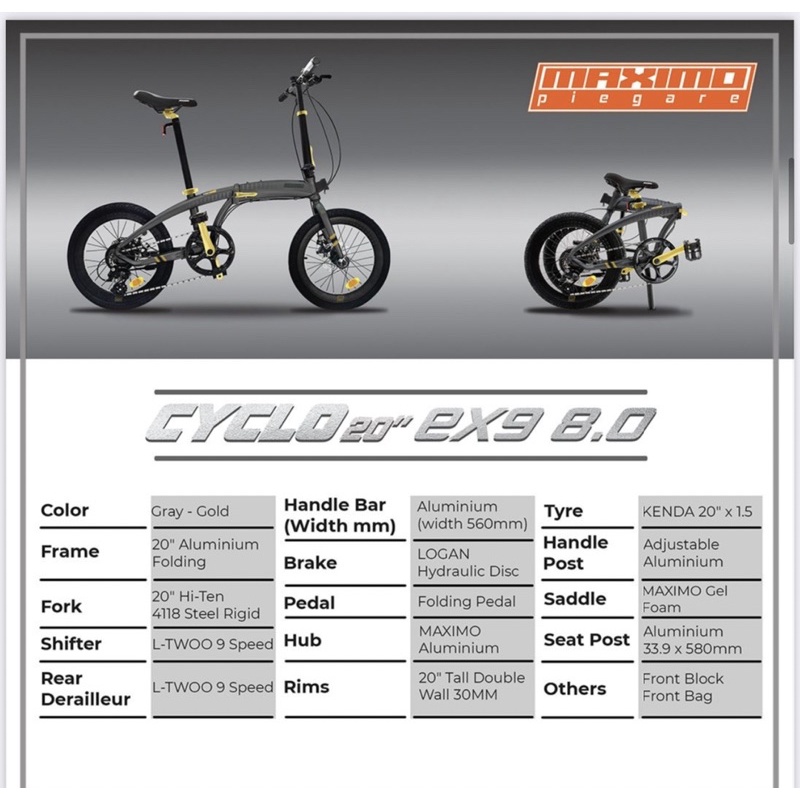 sepeda lipat 20 Maximo Piegare Cyclo EX-9 8.0