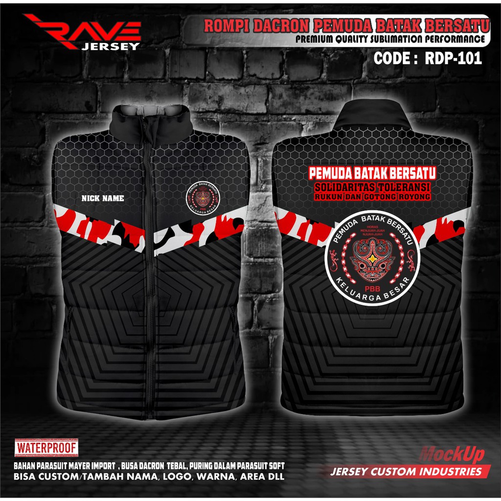 ROMPI PUFFER/DACRON/GELEMBUNG PEMUDA BATAK BERSATU PBB PRINTING CUSTOM (DESAIN SUKA SUKA)