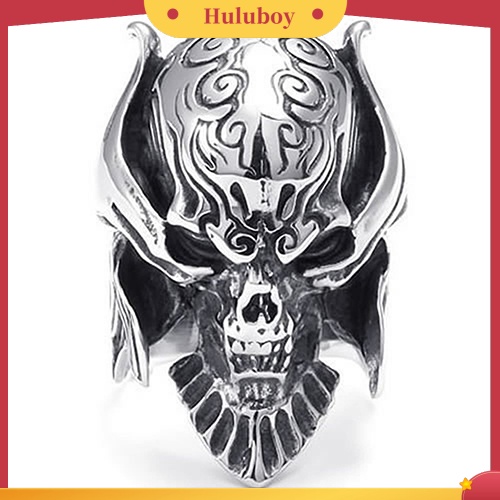 Hu Hu Hu Hu Hu Alat Bantu Pasang Kacamata♡ Cincin Bahan Stainless Steel Bentuk Helm Prajurit Tengkorak Gaya Punk Gothic Untuk Pria