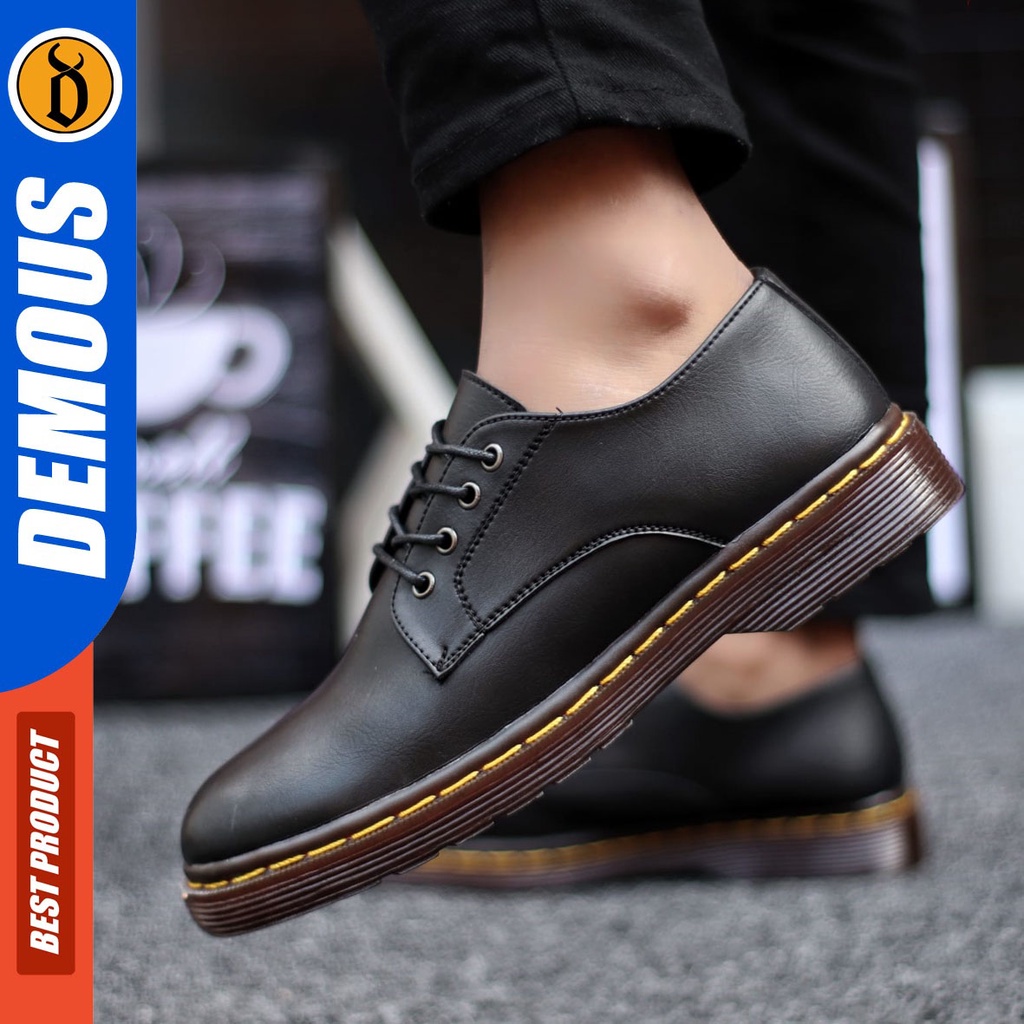 DEMOUS - Sepatu Docmart Pria Boots Casual Hitam Kulit Pu Original