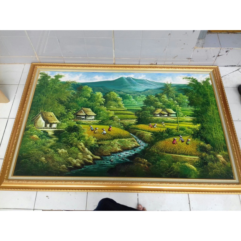 Lukisan Pemandangan Sawah Dan Air Terjun Shopee Indonesia