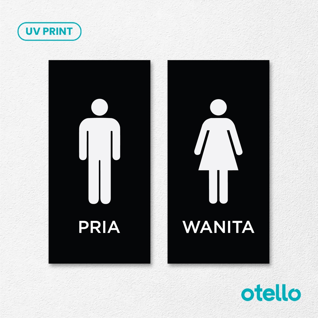 Otello Sign Icon Toilet Pria Wanita Akrilik Signage Minimalist Acrylic Papan Tanda Nama Ruangan Acrylic WC Men Women Print