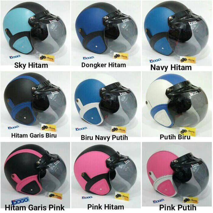 Helm Bogo Retro Classic kaca Biru Pink