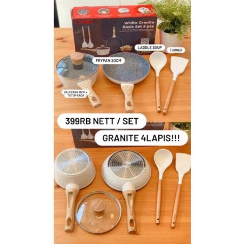 CYPRUZ COOKWARE SET PUTIH GRANITE SET OF 5 / ALAT MASAK SET