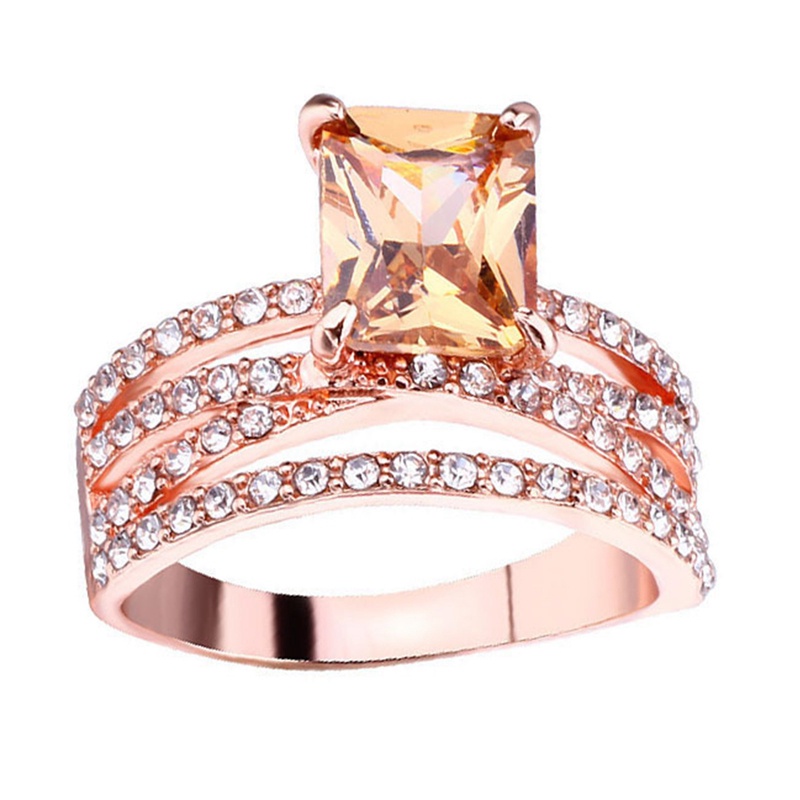 Cincin Rose Gold Hias Berlian Imitasi Bentuk Persegi Gaya Eropaamerika Untuk Pertunangan