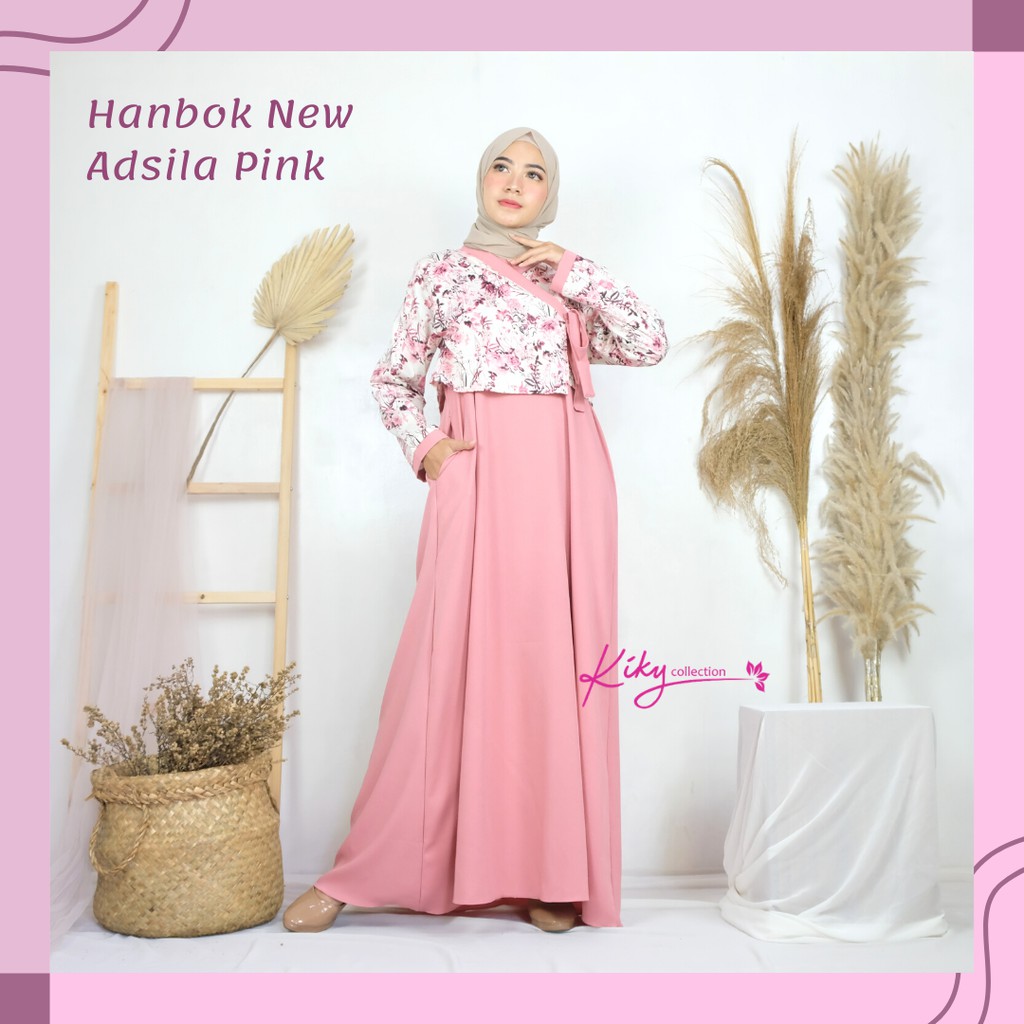 Fashion Muslim Kekinian Gamis Ala Korea Cantik Busana Muslim Remaja Hanbok New Adsila Size XL