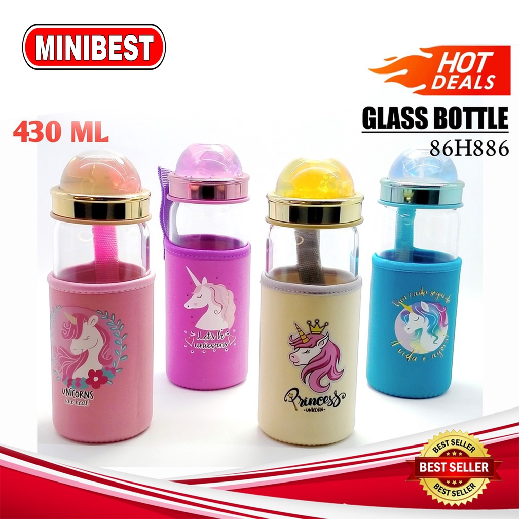 Botol Minum Kaca Anti Pecah Motif Unicorn Lucu Untuk Anak/pelajar