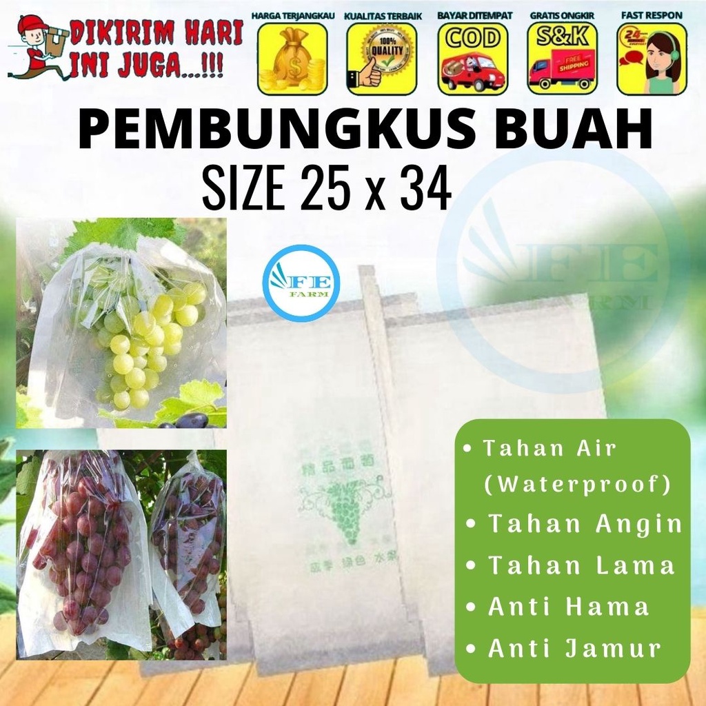 Pembungkus Buah 25 x 34 Tembus Pandang Fruit Cover Anggur Transparan Waterproof Brongsong Klengkeng FEFARM